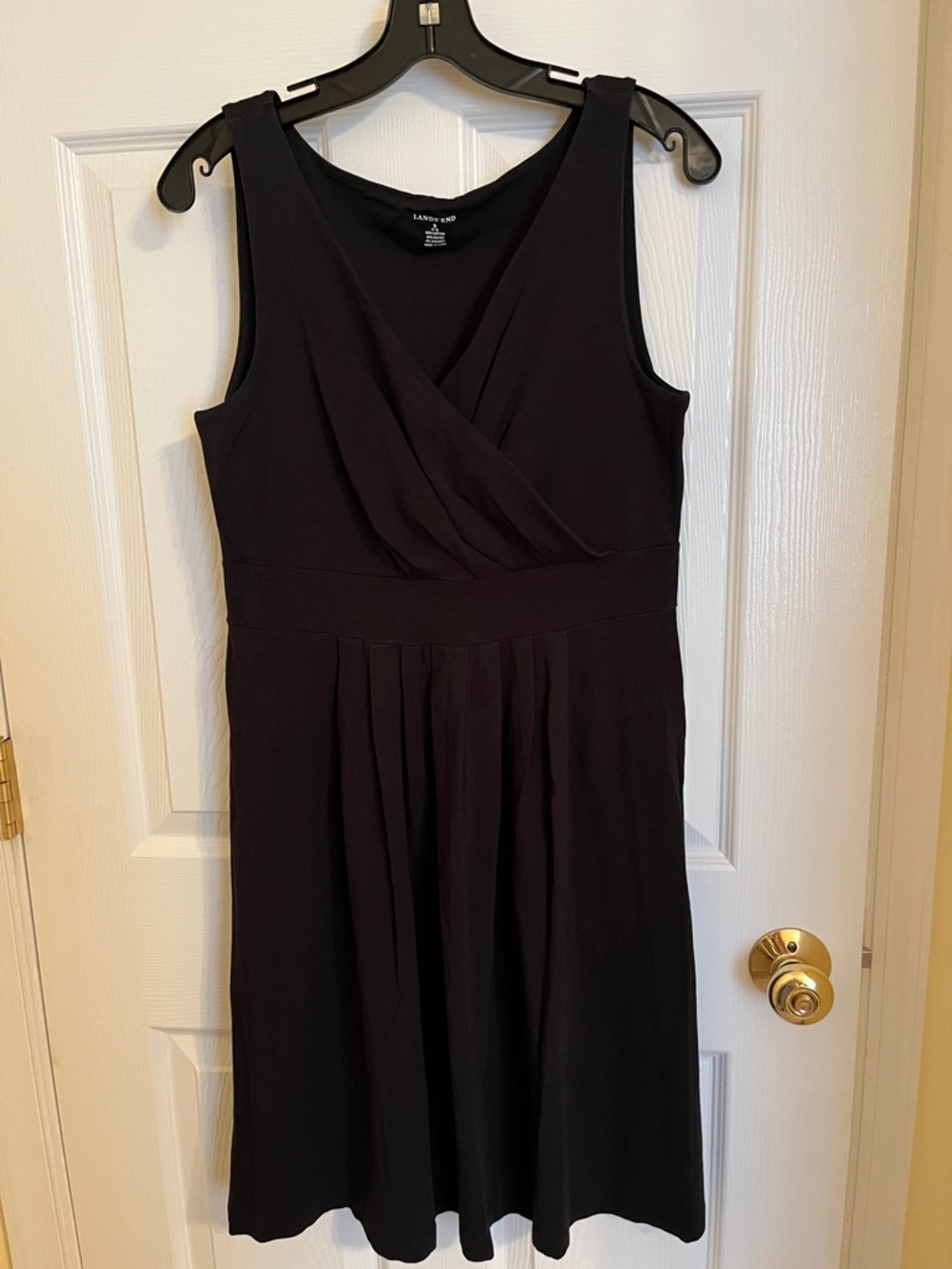 Lands' End Black Sleeveless Faux-Wrap Midi Dress